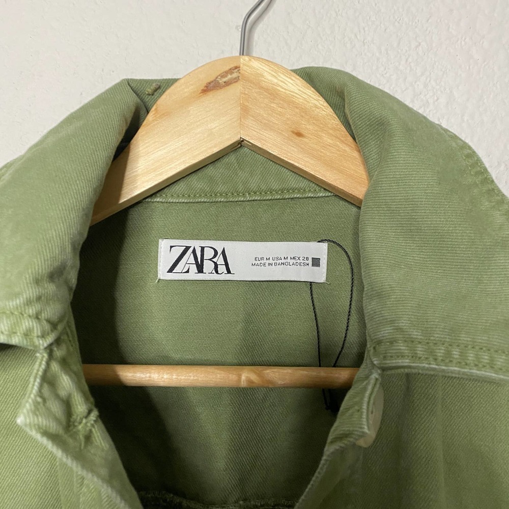 Zara Army Green‎ Cropped Boxy Lightweight Button Up Jacket - Picture 5 of 6